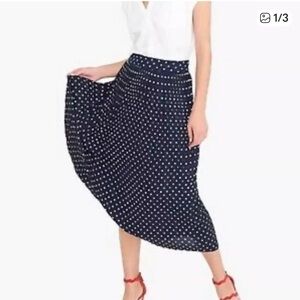 J.Crew Navy and White Preppy Pleated Polka Dot A Line Skirt Size O